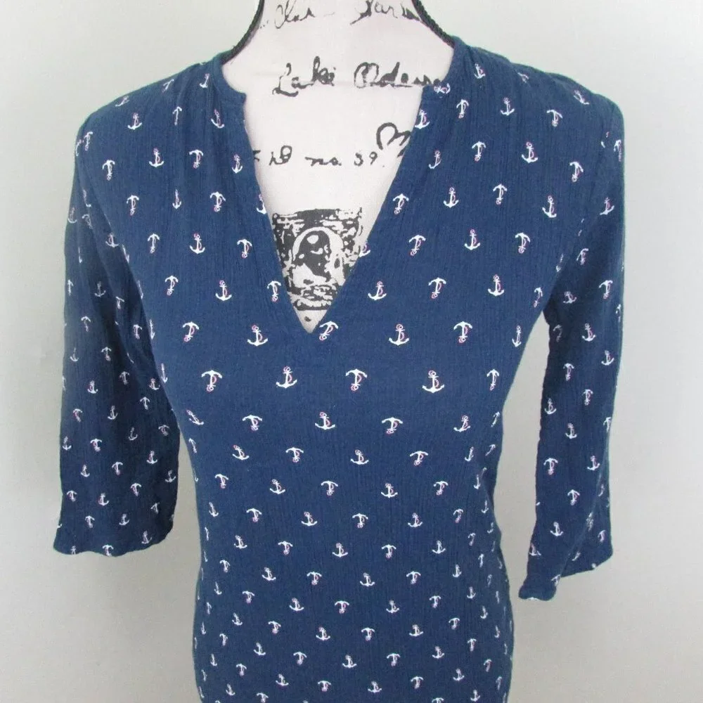 J Crew Womens Top XXS Anchors Blue Nautical Tunic
